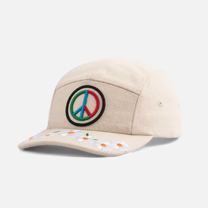 BeigeEmbroideredPeace5PanelCaps