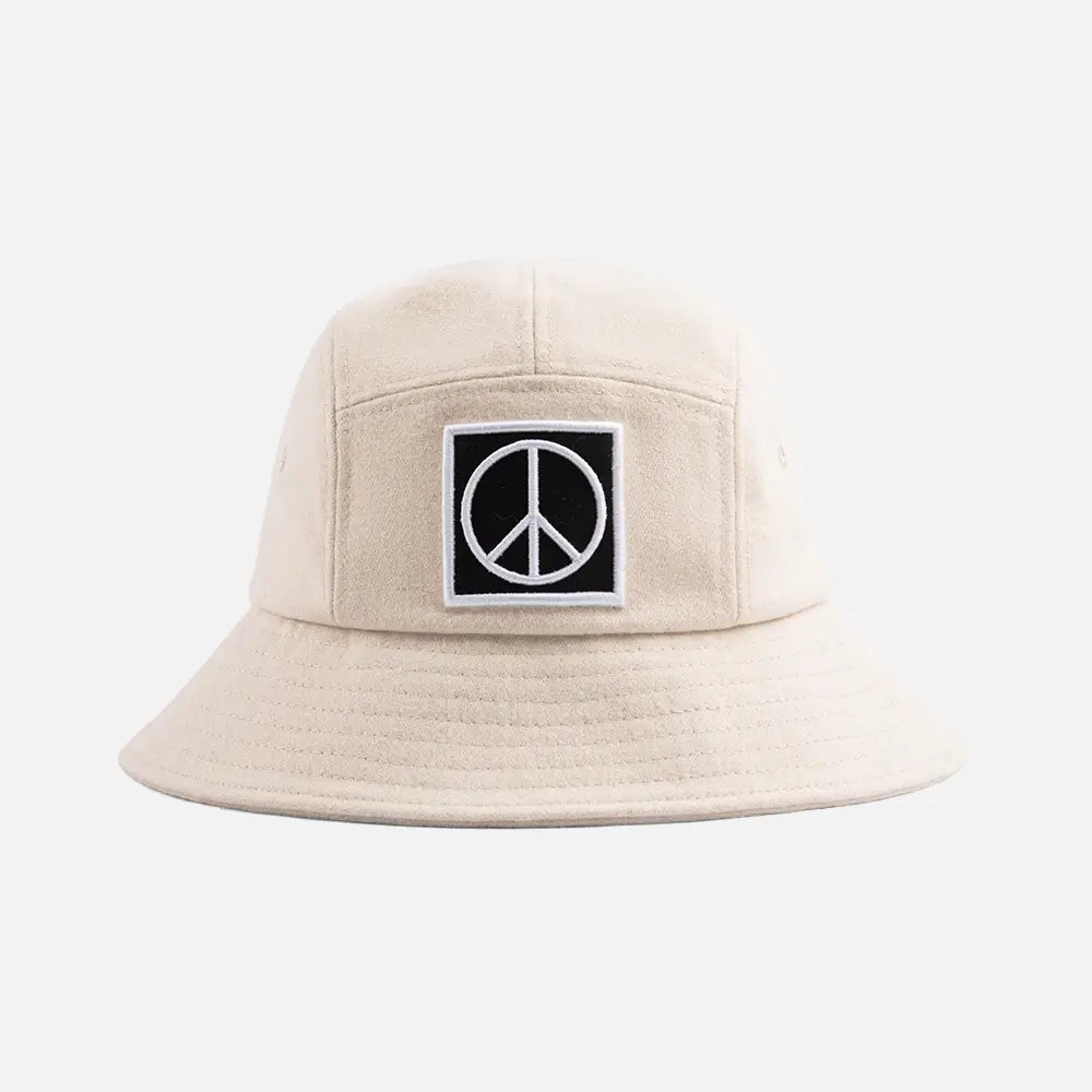 BeigeEmbroideredPeacePlainBucketHats_Front