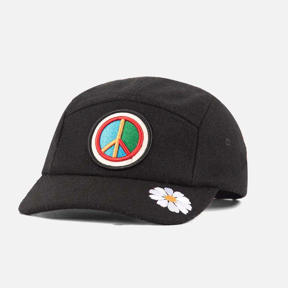 BlackEmbroideredPeace5PanelCaps