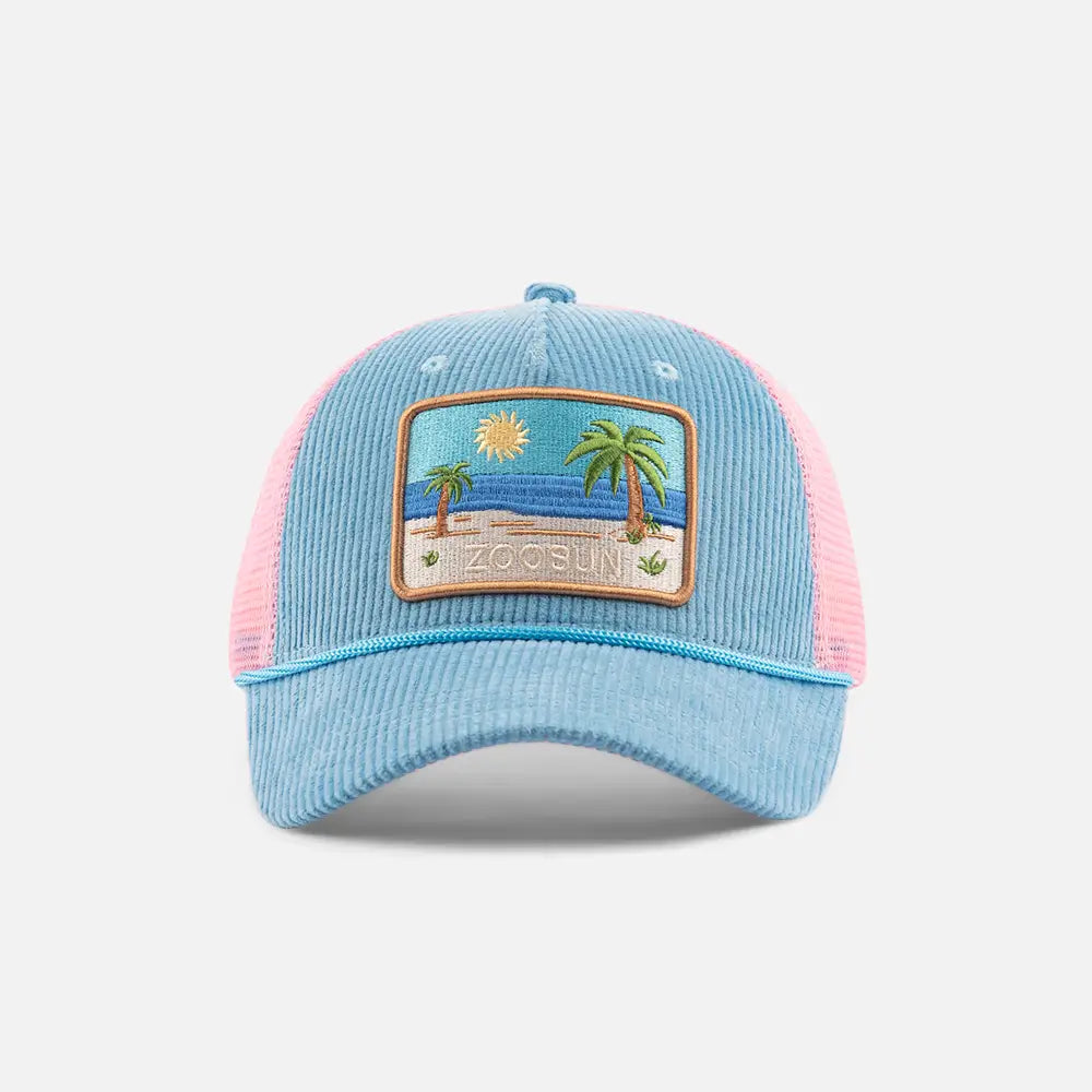 BlueEmbroideredBeachTruckerCaps_FrontSide