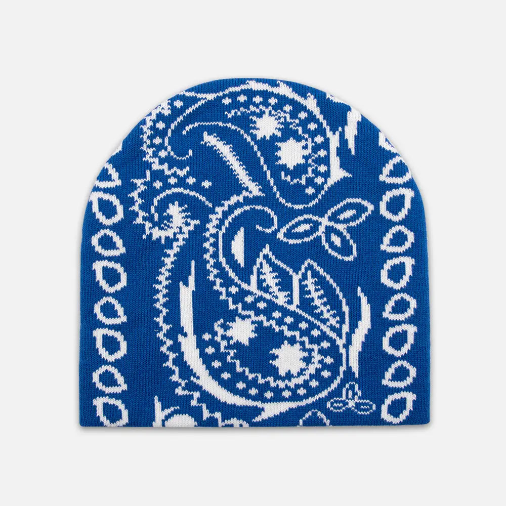 BlueJacquardPaisleyBeanies