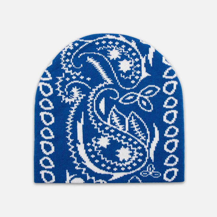 BlueJacquardPaisleyBeanies
