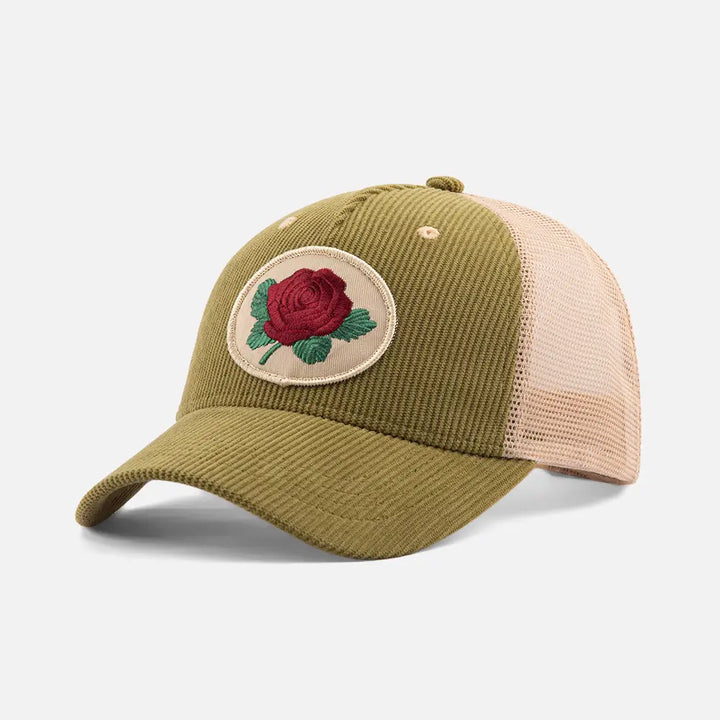 OliveGreenEcoEmbroideredRoseDadCaps