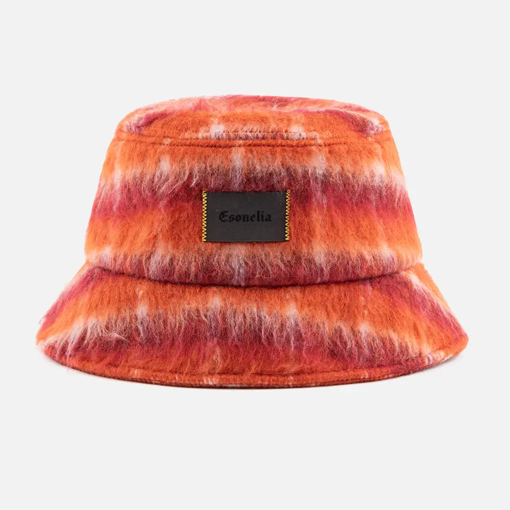 OrangRedFauxWoolLatticeBucketHats