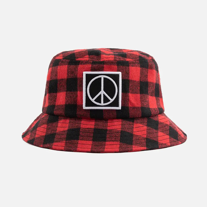 RedEmbroideredPeaceCheckedBucketHats_Front