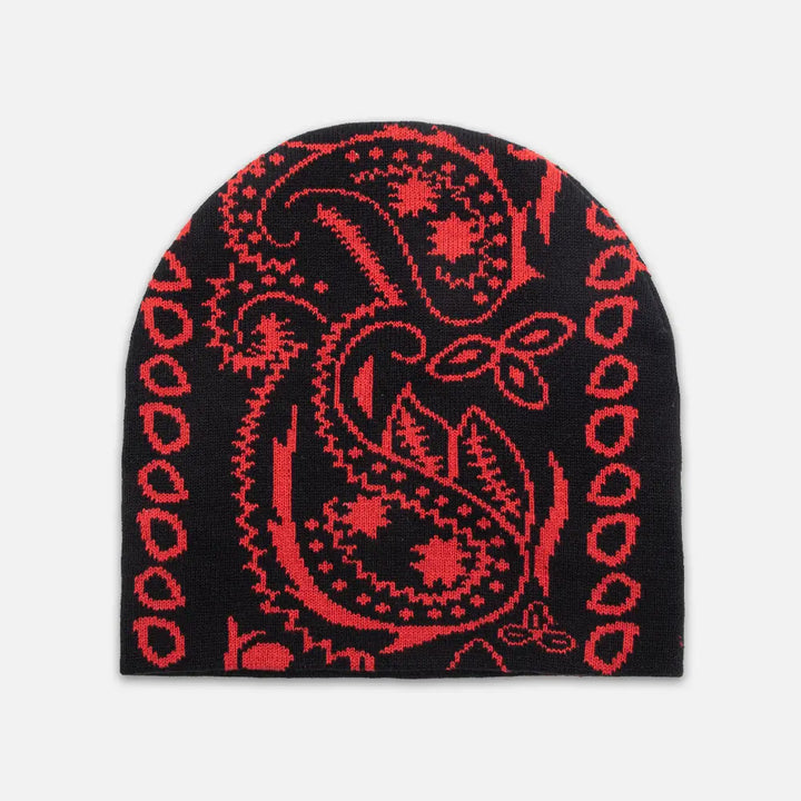 RedJacquardPaisleyBeanies