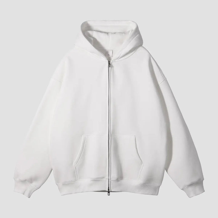 WhiteBlankDouble-ZipperHoodedJackets